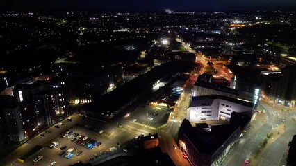 Canvas Print - Aerial View of Illuminated Central Leicester City of England United Kingdom. April 26th, 2024