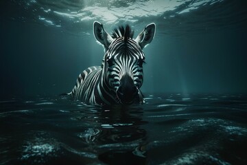 Wall Mural - zebra in water