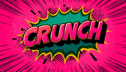 A vibrant bubble gum pink pop art comic book background with the word 'CRUNCH' wallpaper background