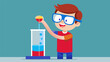© Justlight - A child wearing safety goggles carefully pours layers of colored liquid into a tall glass creating a vibrant red white and blue density tower.. Vector illustration