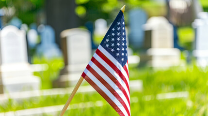 American flag at cemetery on sunny day for memorial