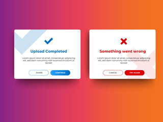 Success and failed pop up notification design for website, mobile or app. vector