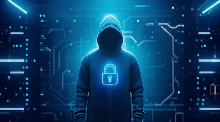 Defense of hacker tactics and security measures, technology concept background