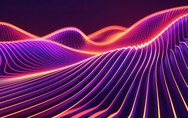 Wall Mural - Modern digital art featuring hypnotic waves of neon light that create a sense of movement and technology