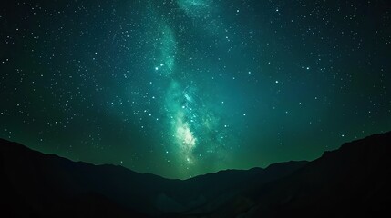 Illustration of night sky stars milky way with mountains landscape