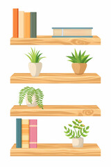 Wall Mural - 
wooden shelf flat vector illustration Vector style, studio style, white background, colorful icon