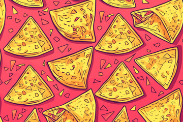 Wall Mural - A digital illustration of retro nachos pattern