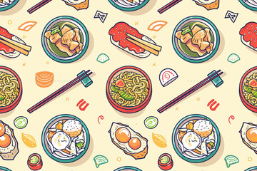 A digital illustration of retro noodle pattern