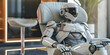 Robot boss or CEO sitting in a futuristic office AI development concept.
