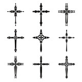 Fototapeta  - Christian cross vector icon symbols.  Abstract christian religious belief or faith art illustration for orthodox or catholic design. The symbol of the cross in various designs used in tattoo.