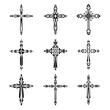 © Juntee - Christian cross vector icon symbols.  Abstract christian religious belief or faith art illustration for orthodox or catholic design. The symbol of the cross in various designs used in tattoo.
