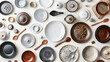 Many different tableware and kitchenware on white background