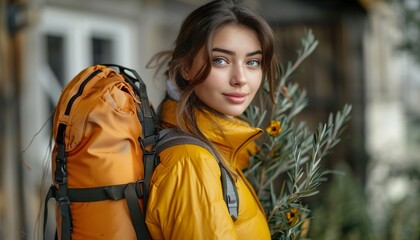 Wall Mural - beautiful young woman holding an ozone generating machine on her shoulder . 