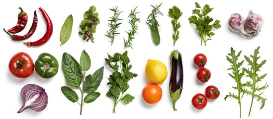  A collection of fresh items separated on a white background.