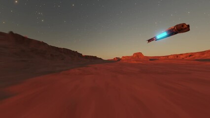 Wall Mural - spaceships flying above the surfave of planet mars