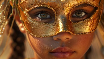 Poster - Caribbean female dangerous bandit wearing golden mask 