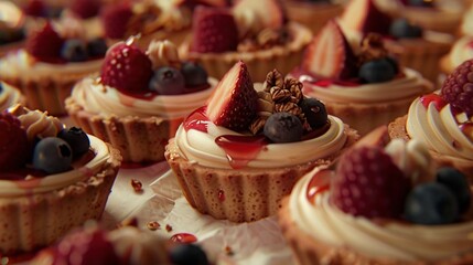 Wall Mural -   A close-up of several cupcakes adorned with berries and nuts