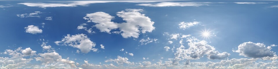 Wall Mural - seamless cloudy blue sky 360 hdri panorama view with zenith and clouds for use in 3d graphics or gam