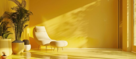 Sticker - Minimal idea. Interior of yellow tone living space with yellow floor and background.