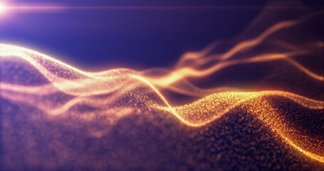 Poster - Yellow energy glowing magic waves from particles of lines with light rays. Abstract background