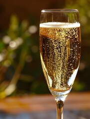 Sparkling Golden Champagne Bubbles in Elegant Flute Glass Celebrating Special Occasion