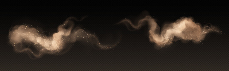 Wall Mural - dirt sand dust, desert powder with smoke vector effect. isolated flying particle on storm wind. 3d r