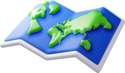 Sticker - 3D cartoon folded world map