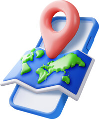 3D location world map and pin in smartphone