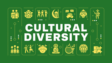 Wall Mural - Cultural diversity green word concept. Different cultures, foreign language. Multi ethnic. Visual communication. Vector art with lettering text, editable glyph icons. Hubot Sans font used