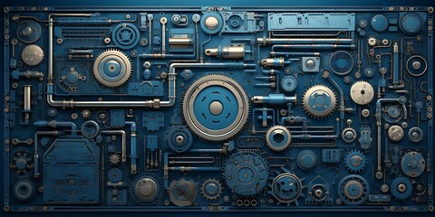 Poster - An industrial background made of old metal cogs