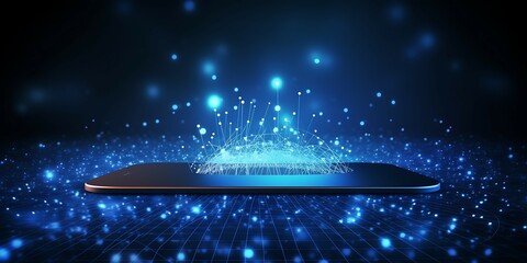 Wall Mural - smartphone with abstract network connection on blue background. 3d rendering