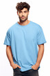 © Keitma - Latin american latino man wearing plain pure light blue blank oversized crew neck loose t-shirt isolated on white background