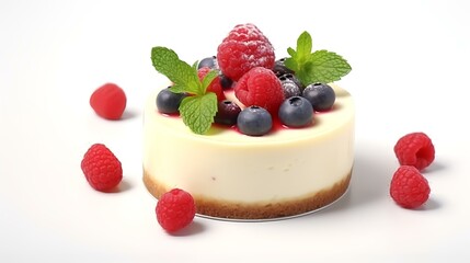 Wall Mural - cheesecake with raspberries and mint