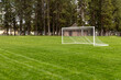 Empty soccer goal on lush green field