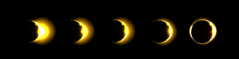 Wall Mural - total and partial solar eclipse. lunar phase light vector. isolated planet ring in space with flare.