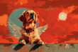 Dog with wings on a red background