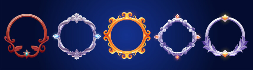 Poster - ui game level button or avatar badge frame icon. medieval gold, silver and bronze rpg progress medal