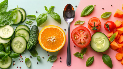 Wall Mural - a colorful assortment of vegetables and fruits are laid on a table