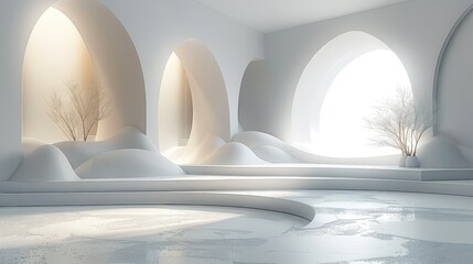 Fototapete - Empty white studio background. Design for displaying product. 3D rendering.minimalist. Generative AI.