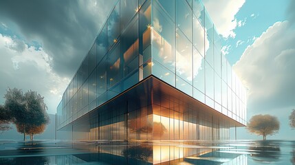 Aufkleber - Minimalist Modern building. Beautiful high business center. Generative AI.