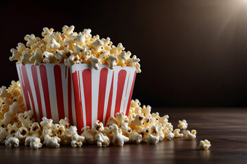 Popcorn in the movie theater, popcorn background with copy space