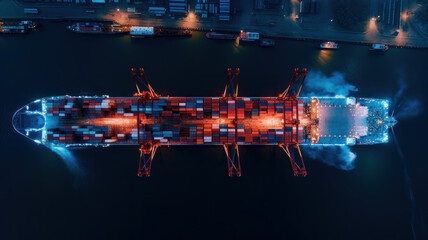 Wall Mural - Container ship   unloading in deep sea port, Aerial  business commercial trading logistic import and export freight transportation, Container loading cargo freight ship maritime