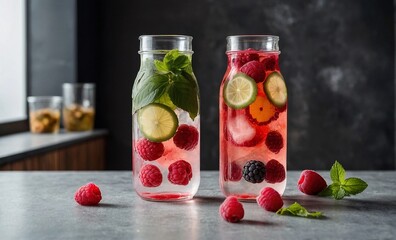 close-up of lemonade with berries