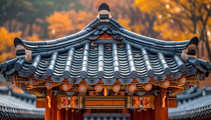 Sticker - Korean traditional wooden ornamental roof.