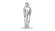 © FantasyLand86 - A minimalist line drawing of a figure standing with a slight tilt, suggesting a casual stance, in minimal line art.