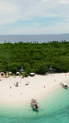 Wall Mural - Sandy beach on a tropical island with palm trees. Virgin Island, Philippines.