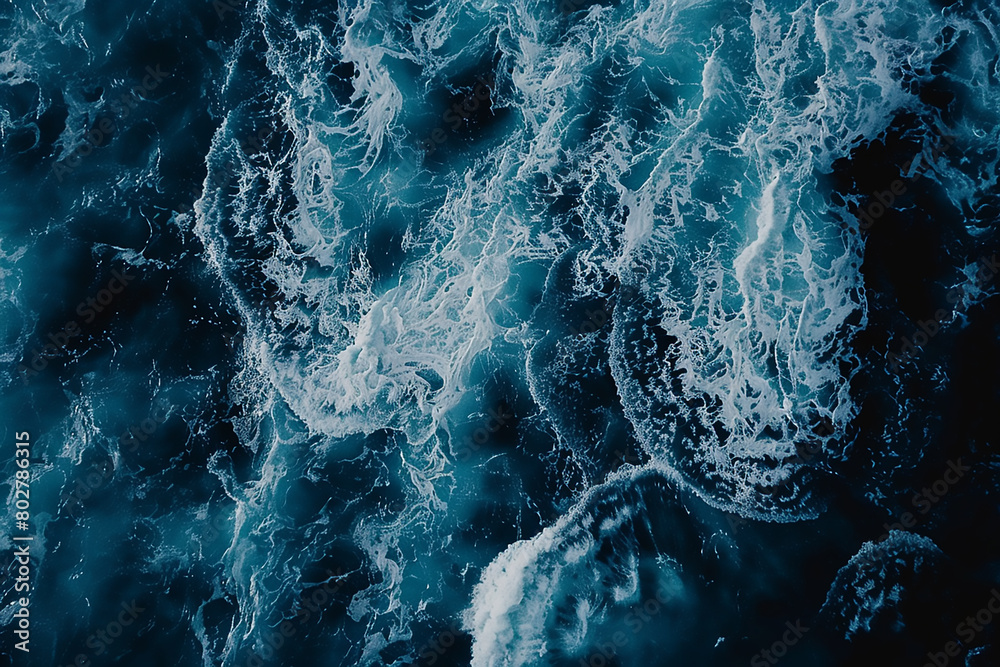 abstract aerial view of ocean waves with dark blue water, top down view ...