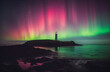 Silhouette of Lighthouse Against Aurora Borealis
