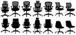 © Javanism - set silhouettes office chair icon. desk chair black design vector illustration