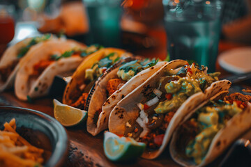 Wall Mural - Mexican tacos on table with lime